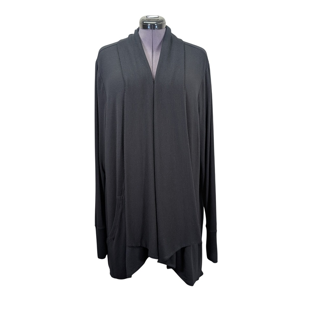 Athleta Womens 2X Black Modal Open Front Wrap Cardigan Plus Size Pockets
